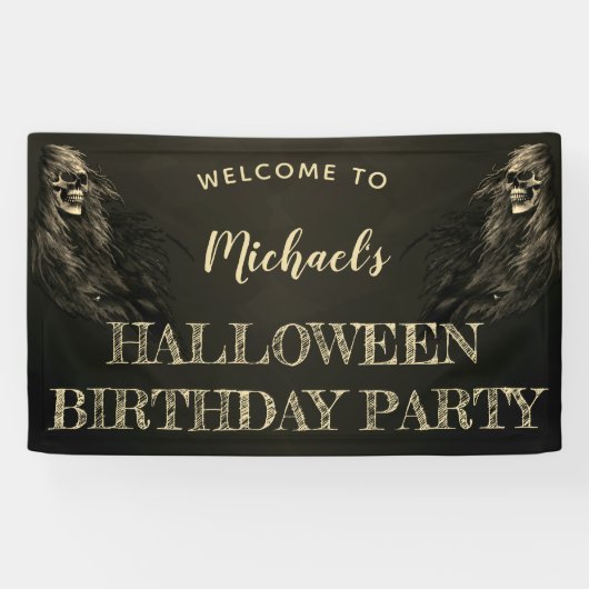 Creepy Hair Skull Halloween Birthday Welkom Spandoek (Horizontaal)