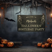 Creepy Hair Skull Halloween Birthday Welkom Spandoek