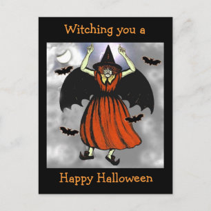 Creepy Halloween Bat Witch Briefkaart