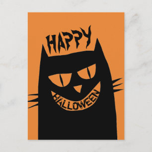 Creepy Halloween Black Cat Briefkaart