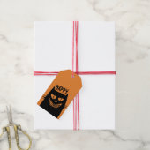 Creepy Halloween Black Cat op Sinaasappel Cadeaulabel (Met Touw)