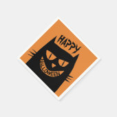 Creepy Halloween Black Cat op Sinaasappel Servet (Hoek)