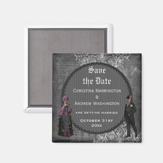 Creepy Halloween Bruid & bruidegom Save the Date Magneet (Voorkant / Achterkant)