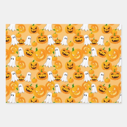Creepy Halloween Ghost Jack O Lantern Spider Web Inpakpapier Vel (Voorkant 3)