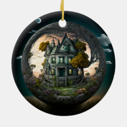 Creepy Halloween Haunted House Ornament (Achterkant)