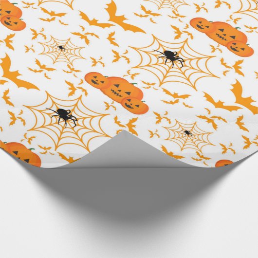 Creepy Halloween Jack O Lantern Bats Spider Web Cadeaupapier (Hoek)