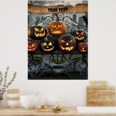 Creepy Halloween Jack-o'-Lanterns met spinnenwebbe Poster (Keuken)