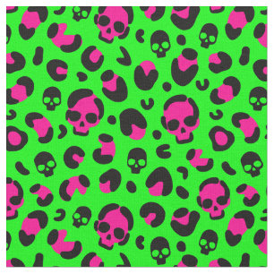 Creepy Halloween Leopard Skull Roze Groen punk Stof