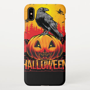 Creepy Halloween Pumpkin Head met Crow iPhone XS Max Hoesje