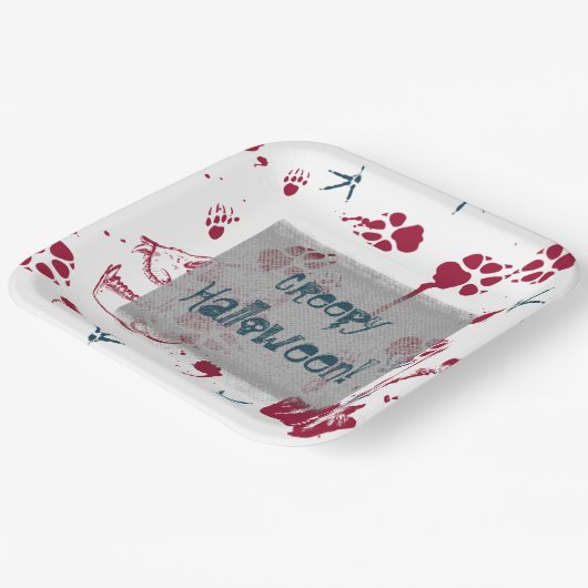 Creepy Halloween Skull bloedsporen Papieren Bordje (Gebogen)