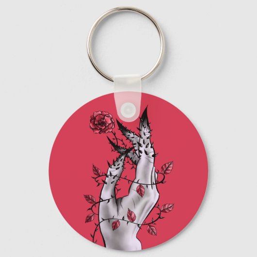 Creepy Hand Roos Thorns Macabre Red Sleutelhanger (Voorkant)