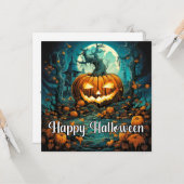 Creepy Happy Halloween Pumpkin Illustratie Kaart (Voorkant / Achterkant in situ)