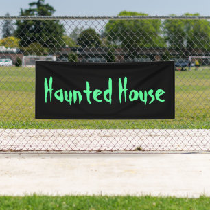 Creepy Haunted House Black en Green Typografie Spandoek
