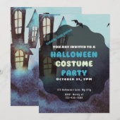 Creepy Haunted House en Bats Halloween Kaart (Voorkant / Achterkant)