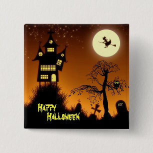 Creepy Haunted House Halloween Decorative Vierkante Button 5,1 Cm