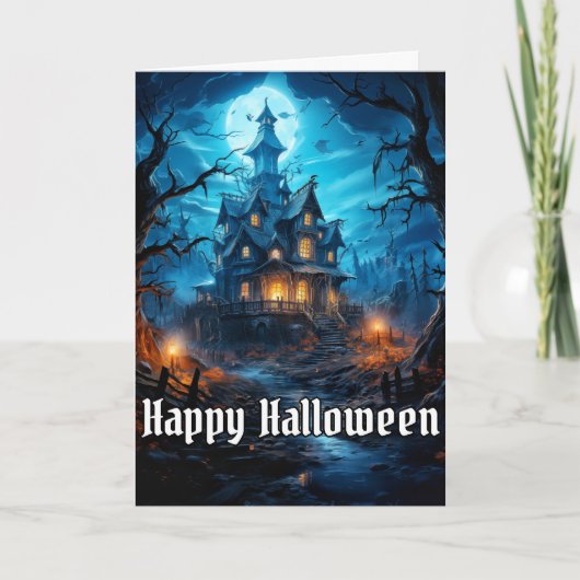 Creepy Haunted House Happy Halloween Kaart (Voorkant)