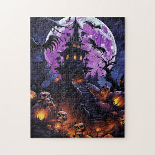 Creepy Haunted House Paarse Halloween Party Legpuzzel