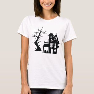 Creepy Haunted House Zwart Gotisch Ontwerp Hallowe T-shirt