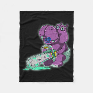 Creepy Hippo Scary Vaporwave Animal Chainsaw Hippo Fleece Deken