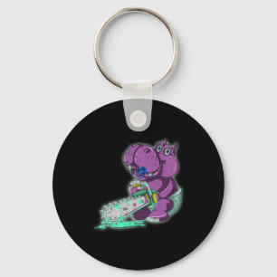 Creepy Hippo Scary Vaporwave Animal Chainsaw Hippo Sleutelhanger