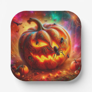 Creepy Jack-o-lantaarn en spinnen Papieren Bordje