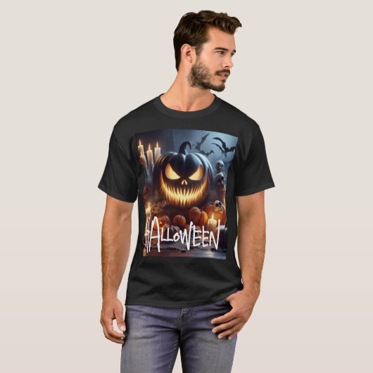 Creepy Jack-O-Lanterns, schedels en vleermuizen Un T-shirt (Voorkant volledig)