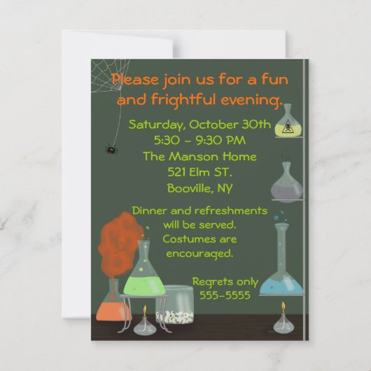 Creepy Laboratory Halloween Invitation, twee zijde Kaart (Achterkant)