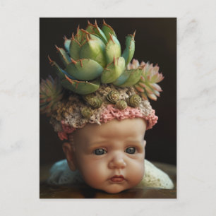 Creepy Lifelike Doll Succulent Garden Briefkaart