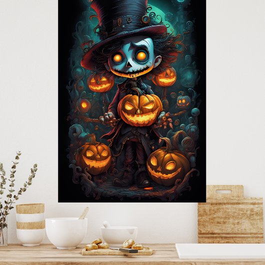 Creepy Man en pompoenen Halloween Poster (Keuken)