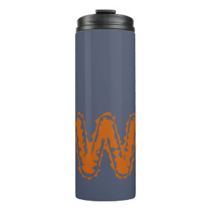 Creepy Monogram Botsende Sinaasappel op Blauw Thermosbeker