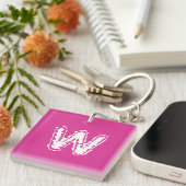 Creepy Monogram Wit op Roze Sleutelhanger (Voorkant Rechts)