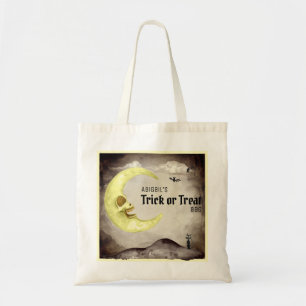 Creepy Moon Spooky Trick Treat Grungy Waterverf Tote Bag