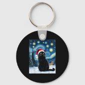 Creepy Night Black Meow in Santa Hat Kerst Mannen Sleutelhanger (Voorkant)