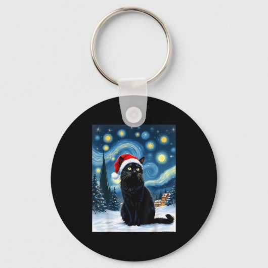 Creepy Night Black Meow in Santa Hat Kerst Mannen Sleutelhanger (Voorkant)