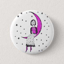Creepy over de maan en sterren ronde button 5,7 cm