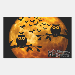 Creepy Owls, Vampire Bats and Halloween Moon Rechthoekige Sticker