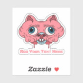 creepy pink cartoon brain cat graphic design sticker (Vel)