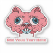 creepy pink cartoon brain cat graphic design sticker (Voorkant)