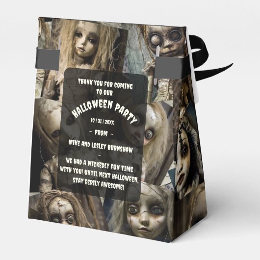 Creepy Playmate Spooky Bezit Doll Halloween Bedankdoosjes (Achterkant)