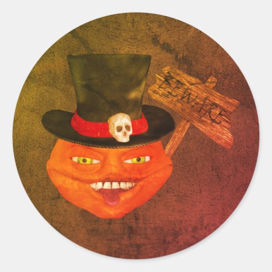 Creepy Pumpkin Face Halloween Ronde Sticker (Voorkant)