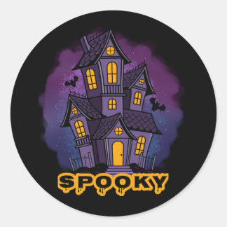 Creepy Purple Mansion Spooky Haunted House Ronde Sticker