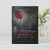 Creepy Red Ballon Halloween Party Invitation Kaart (Staand voorkant)