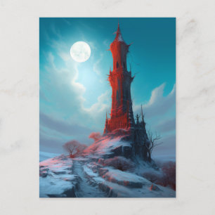 Creepy Red Tower Landscape Fantasy Art Briefkaart