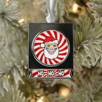 Creepy Santa Claus Screwball Graphics Verzilverd Banner Ornament