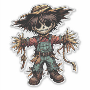 Creepy Scarecrow kleine jongen kleur illustratie k Sticker