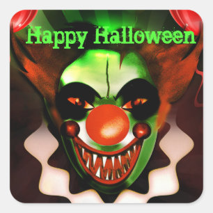 Creepy Scary Evil Clown Halloween Birthday Party Vierkante Sticker