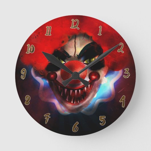 Creepy Scary Killer Clown Halloween Custom Ronde Klok (Voorkant)