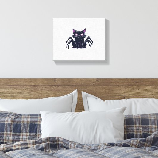 Creepy Schattige Cat – Spider Legs & Heart Eyes Cl Canvas Afdruk (Insitu (Slaapkamer))