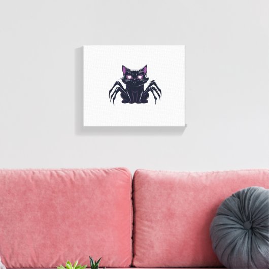 Creepy Schattige Cat – Spider Legs & Heart Eyes Cl Canvas Afdruk (Insitu (Woonkamer))