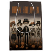 Creepy Skelet Familie Happy Halloween Medium Cadeauzakje (Voorkant)